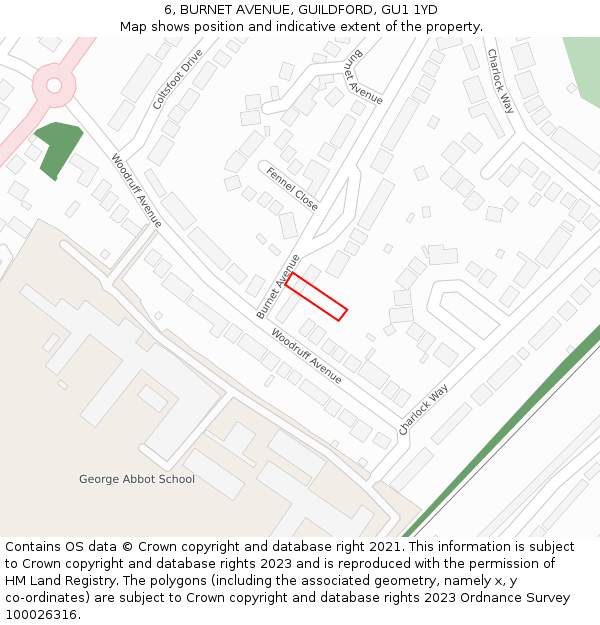 6, BURNET AVENUE, GUILDFORD, GU1 1YD: Location map and indicative extent of plot