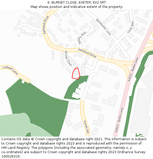 6, BURNET CLOSE, EXETER, EX2 5RT: Location map and indicative extent of plot