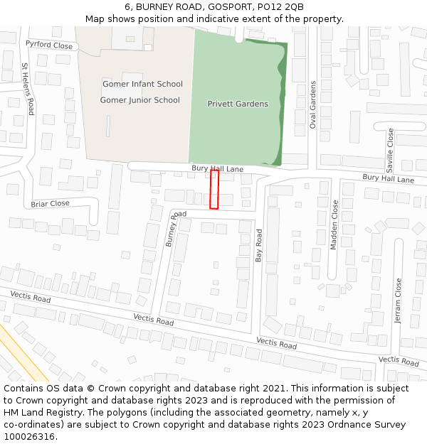 6, BURNEY ROAD, GOSPORT, PO12 2QB: Location map and indicative extent of plot