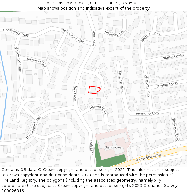 6, BURNHAM REACH, CLEETHORPES, DN35 0PE: Location map and indicative extent of plot