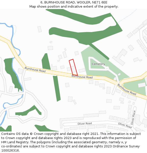 6, BURNHOUSE ROAD, WOOLER, NE71 6EE: Location map and indicative extent of plot
