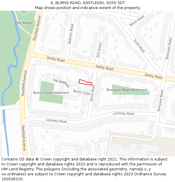 6, BURNS ROAD, EASTLEIGH, SO50 5DT: Location map and indicative extent of plot