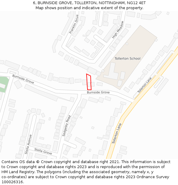 6, BURNSIDE GROVE, TOLLERTON, NOTTINGHAM, NG12 4ET: Location map and indicative extent of plot