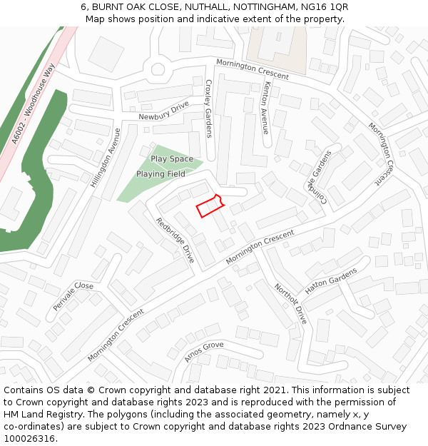 6, BURNT OAK CLOSE, NUTHALL, NOTTINGHAM, NG16 1QR: Location map and indicative extent of plot
