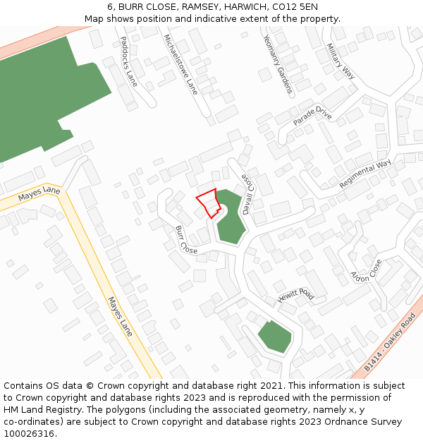 6, BURR CLOSE, RAMSEY, HARWICH, CO12 5EN: Location map and indicative extent of plot