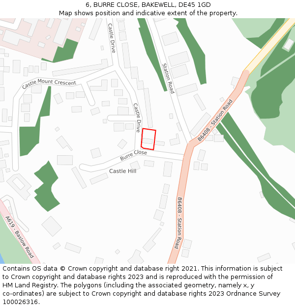 6, BURRE CLOSE, BAKEWELL, DE45 1GD: Location map and indicative extent of plot