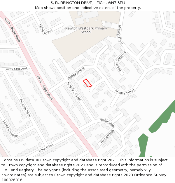 6, BURRINGTON DRIVE, LEIGH, WN7 5EU: Location map and indicative extent of plot