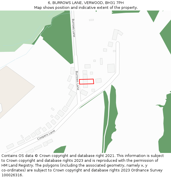 6, BURROWS LANE, VERWOOD, BH31 7PH: Location map and indicative extent of plot