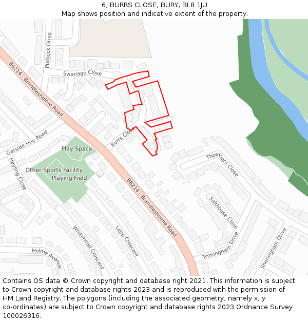 6, BURRS CLOSE, BURY, BL8 1JU: Location map and indicative extent of plot