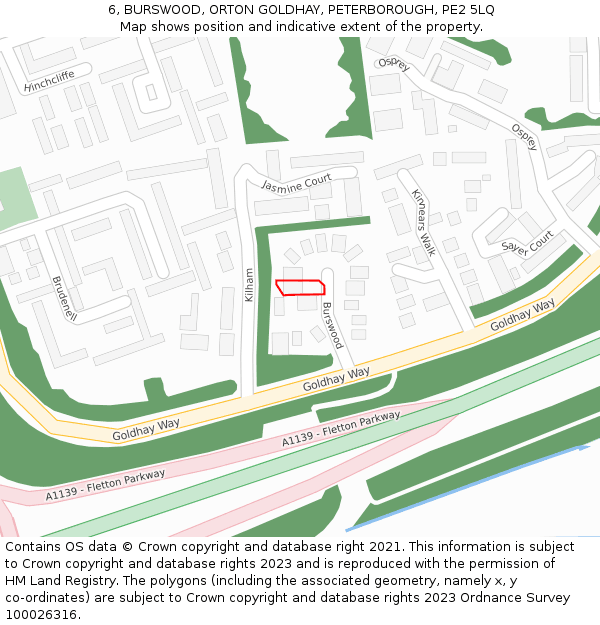 6, BURSWOOD, ORTON GOLDHAY, PETERBOROUGH, PE2 5LQ: Location map and indicative extent of plot