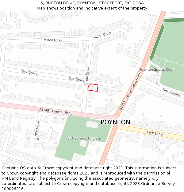 6, BURTON DRIVE, POYNTON, STOCKPORT, SK12 1AA: Location map and indicative extent of plot