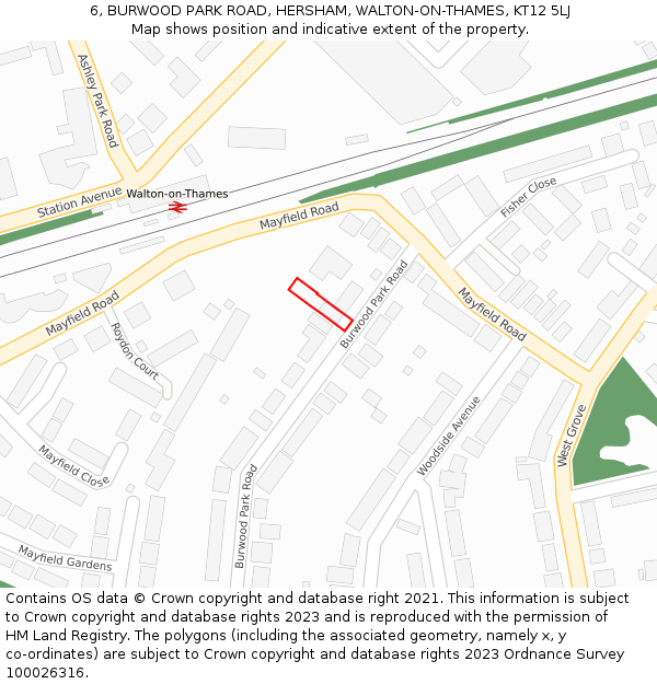 6, BURWOOD PARK ROAD, HERSHAM, WALTON-ON-THAMES, KT12 5LJ: Location map and indicative extent of plot