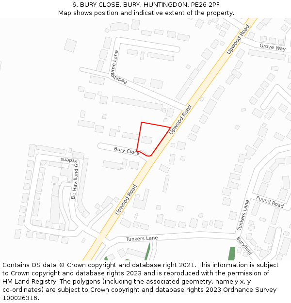 6, BURY CLOSE, BURY, HUNTINGDON, PE26 2PF: Location map and indicative extent of plot