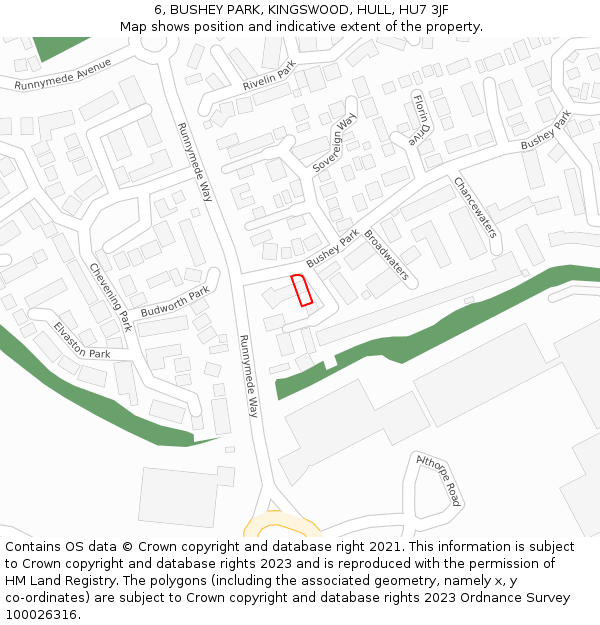 6, BUSHEY PARK, KINGSWOOD, HULL, HU7 3JF: Location map and indicative extent of plot