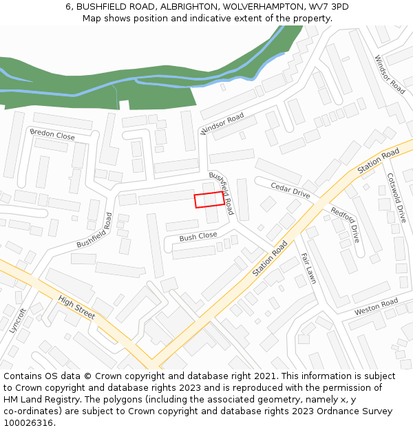 6, BUSHFIELD ROAD, ALBRIGHTON, WOLVERHAMPTON, WV7 3PD: Location map and indicative extent of plot