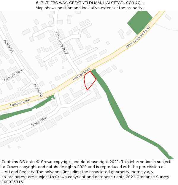 6, BUTLERS WAY, GREAT YELDHAM, HALSTEAD, CO9 4QL: Location map and indicative extent of plot