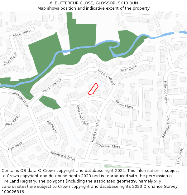6, BUTTERCUP CLOSE, GLOSSOP, SK13 8UN: Location map and indicative extent of plot