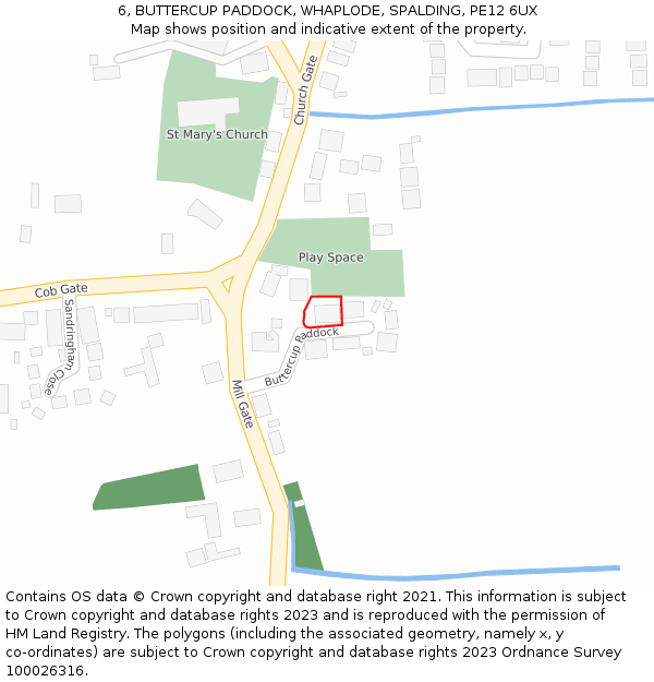 6, BUTTERCUP PADDOCK, WHAPLODE, SPALDING, PE12 6UX: Location map and indicative extent of plot