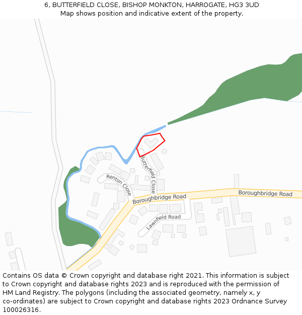 6, BUTTERFIELD CLOSE, BISHOP MONKTON, HARROGATE, HG3 3UD: Location map and indicative extent of plot