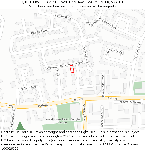 6, BUTTERMERE AVENUE, WYTHENSHAWE, MANCHESTER, M22 1TH: Location map and indicative extent of plot