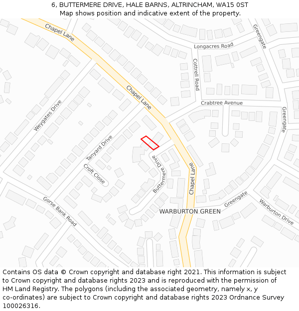 6, BUTTERMERE DRIVE, HALE BARNS, ALTRINCHAM, WA15 0ST: Location map and indicative extent of plot