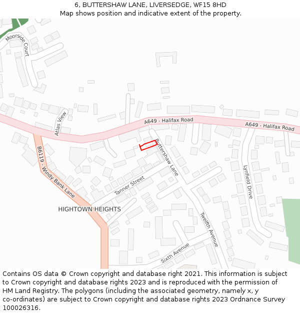 6, BUTTERSHAW LANE, LIVERSEDGE, WF15 8HD: Location map and indicative extent of plot