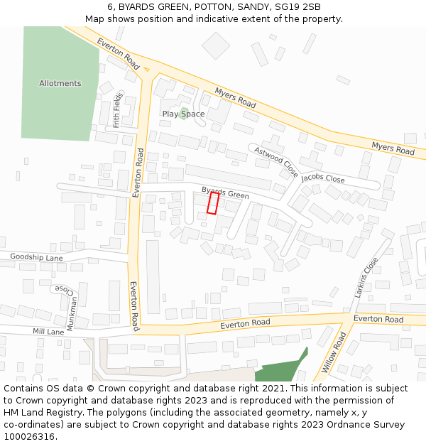 6, BYARDS GREEN, POTTON, SANDY, SG19 2SB: Location map and indicative extent of plot