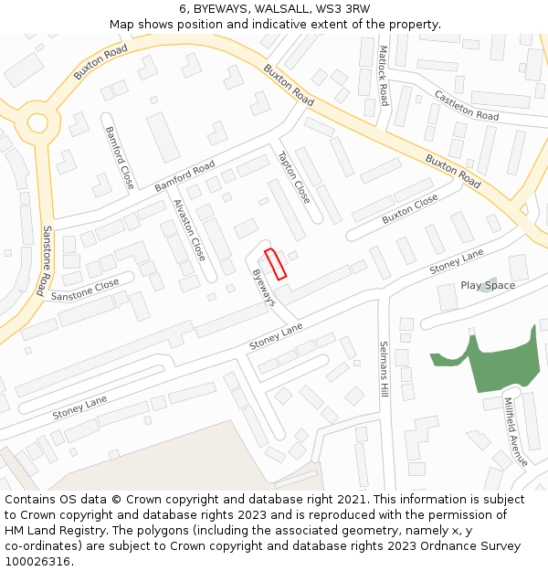 6, BYEWAYS, WALSALL, WS3 3RW: Location map and indicative extent of plot
