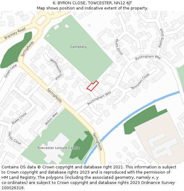 6, BYRON CLOSE, TOWCESTER, NN12 6JT: Location map and indicative extent of plot