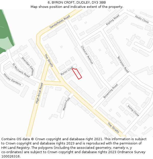 6, BYRON CROFT, DUDLEY, DY3 3BB: Location map and indicative extent of plot