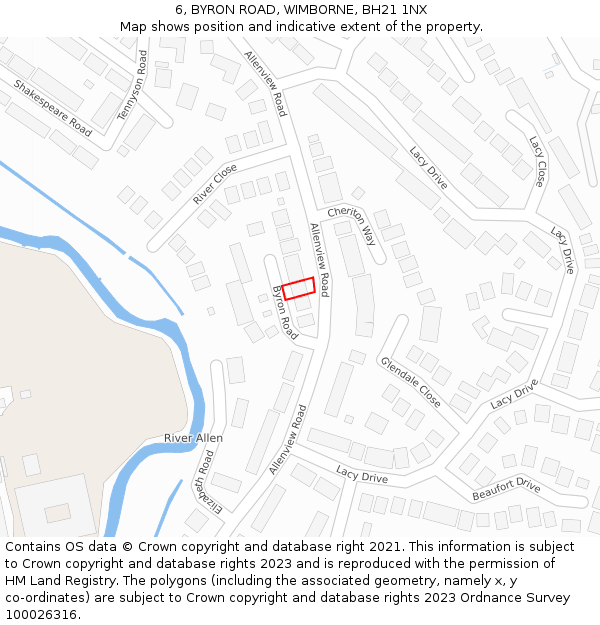 6, BYRON ROAD, WIMBORNE, BH21 1NX: Location map and indicative extent of plot