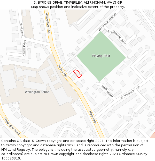 6, BYRONS DRIVE, TIMPERLEY, ALTRINCHAM, WA15 6JF: Location map and indicative extent of plot