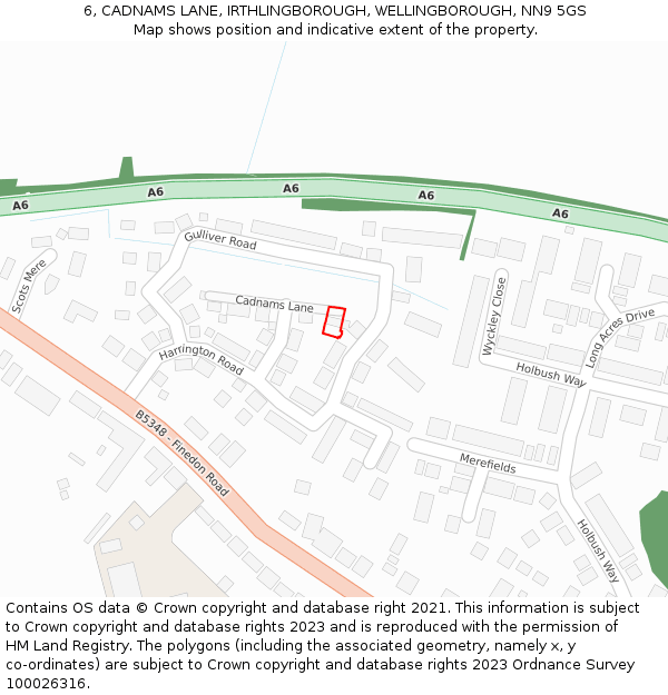 6, CADNAMS LANE, IRTHLINGBOROUGH, WELLINGBOROUGH, NN9 5GS: Location map and indicative extent of plot