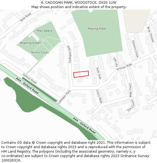 6, CADOGAN PARK, WOODSTOCK, OX20 1UW: Location map and indicative extent of plot