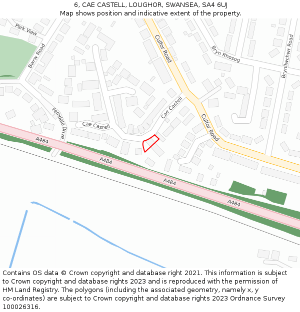 6, CAE CASTELL, LOUGHOR, SWANSEA, SA4 6UJ: Location map and indicative extent of plot