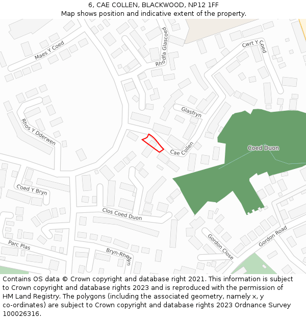 6, CAE COLLEN, BLACKWOOD, NP12 1FF: Location map and indicative extent of plot