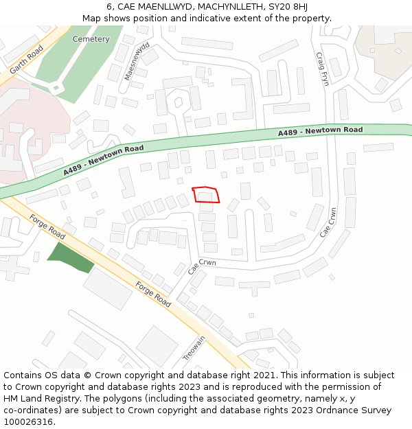 6, CAE MAENLLWYD, MACHYNLLETH, SY20 8HJ: Location map and indicative extent of plot