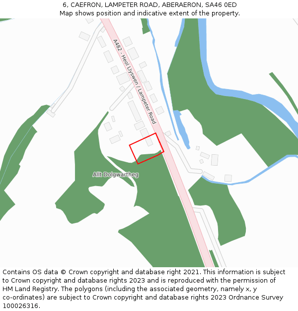 6, CAEFRON, LAMPETER ROAD, ABERAERON, SA46 0ED: Location map and indicative extent of plot