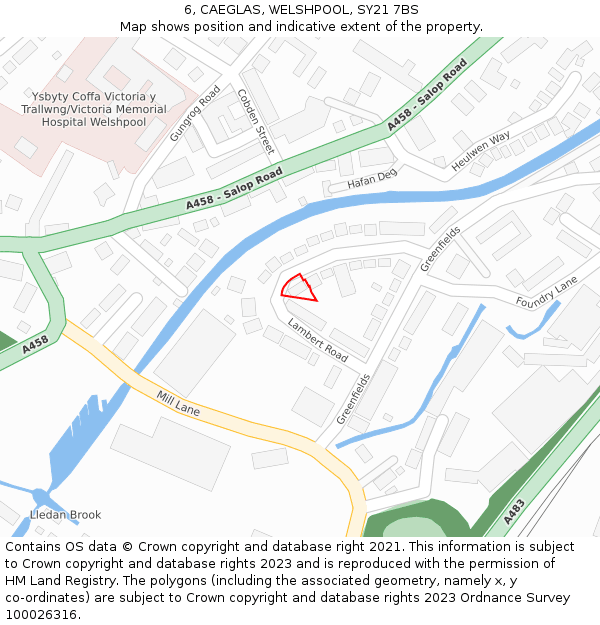 6, CAEGLAS, WELSHPOOL, SY21 7BS: Location map and indicative extent of plot