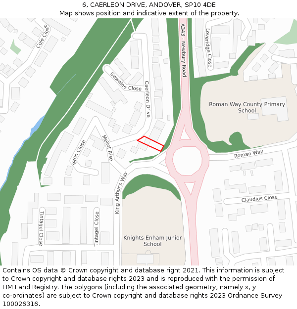 6, CAERLEON DRIVE, ANDOVER, SP10 4DE: Location map and indicative extent of plot