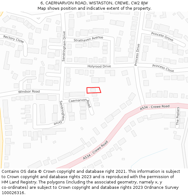 6, CAERNARVON ROAD, WISTASTON, CREWE, CW2 8JW: Location map and indicative extent of plot