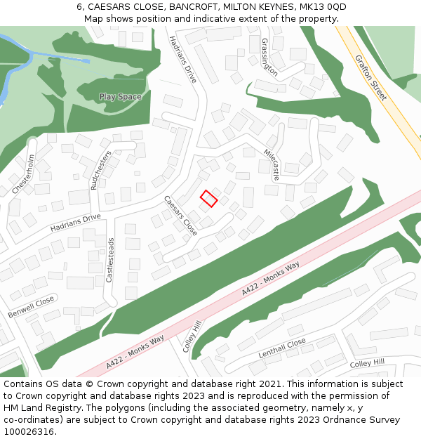 6, CAESARS CLOSE, BANCROFT, MILTON KEYNES, MK13 0QD: Location map and indicative extent of plot