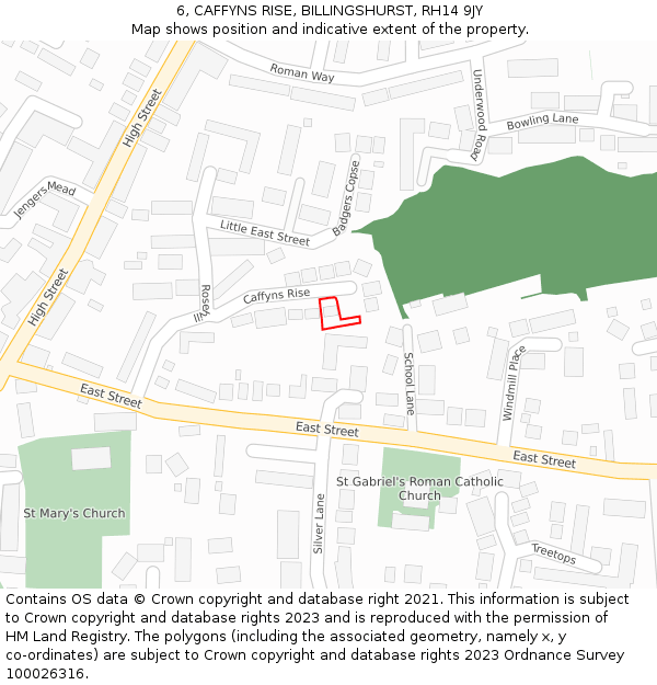 6, CAFFYNS RISE, BILLINGSHURST, RH14 9JY: Location map and indicative extent of plot