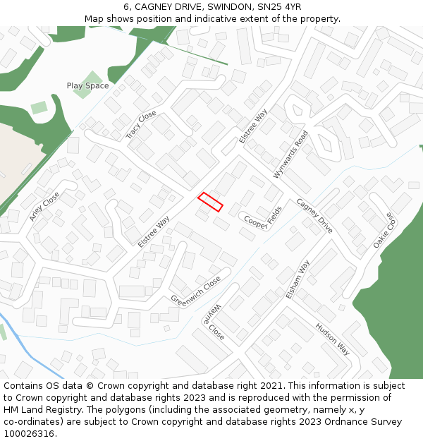 6, CAGNEY DRIVE, SWINDON, SN25 4YR: Location map and indicative extent of plot