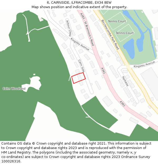 6, CAIRNSIDE, ILFRACOMBE, EX34 8EW: Location map and indicative extent of plot