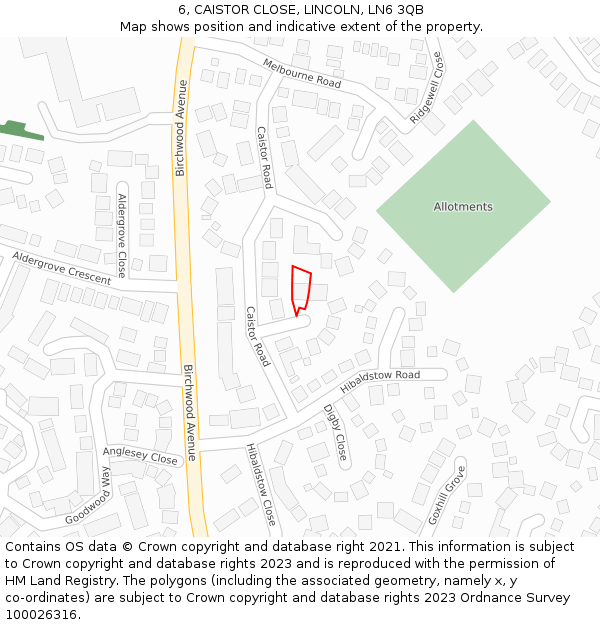 6, CAISTOR CLOSE, LINCOLN, LN6 3QB: Location map and indicative extent of plot