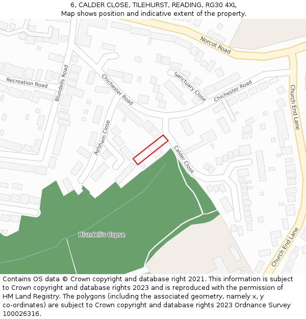 6, CALDER CLOSE, TILEHURST, READING, RG30 4XL: Location map and indicative extent of plot