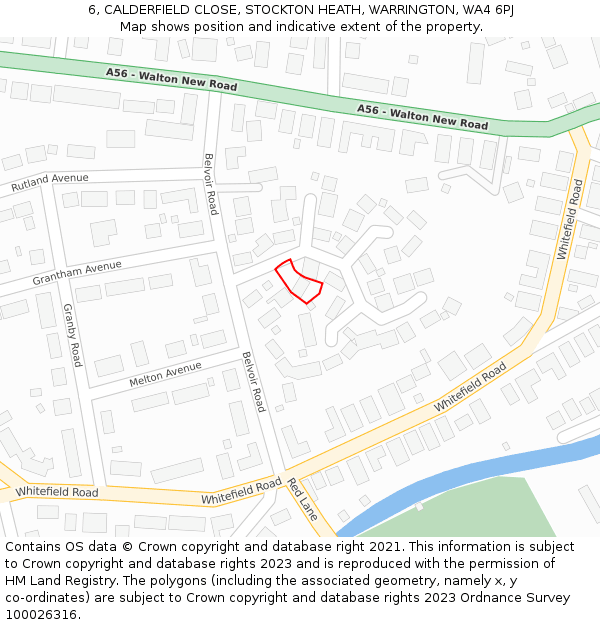 6, CALDERFIELD CLOSE, STOCKTON HEATH, WARRINGTON, WA4 6PJ: Location map and indicative extent of plot