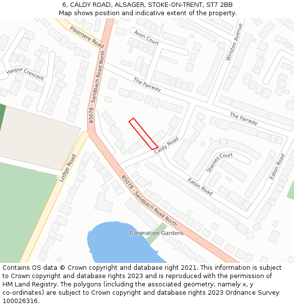 6, CALDY ROAD, ALSAGER, STOKE-ON-TRENT, ST7 2BB: Location map and indicative extent of plot