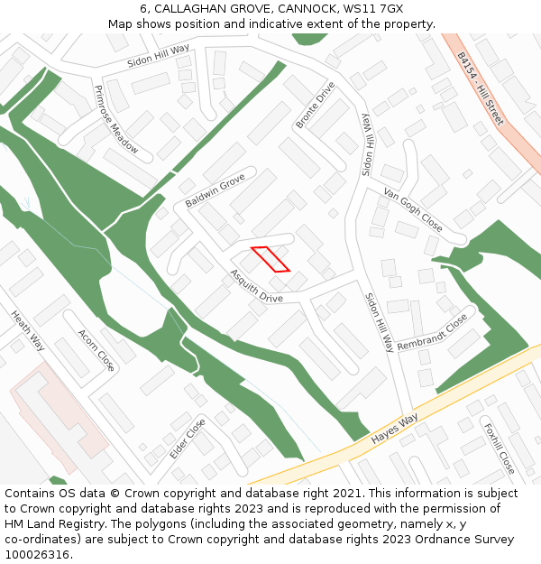 6, CALLAGHAN GROVE, CANNOCK, WS11 7GX: Location map and indicative extent of plot